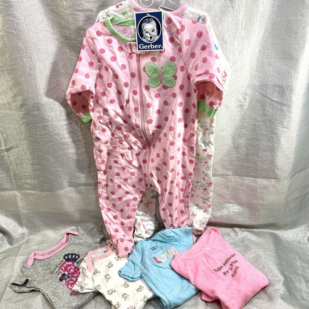 Baby Girl Size 3-6 Months One-Piece Sleepwear LOT of 6 - various brands